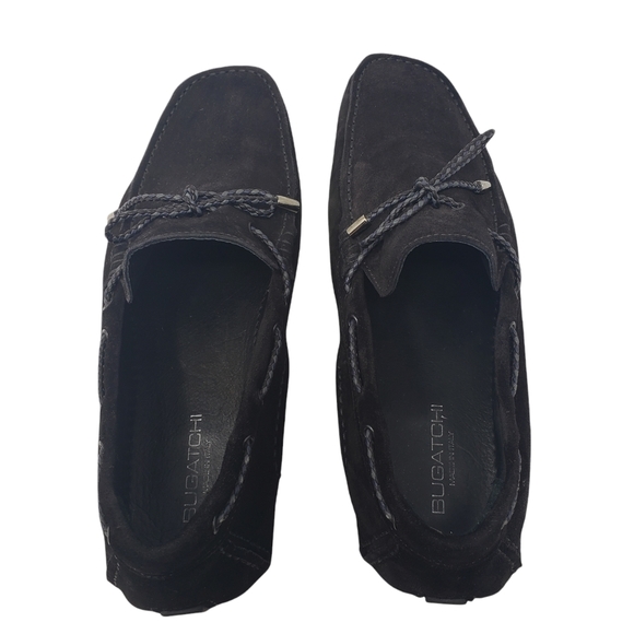 Bugatchi Black Suede Driving Shoes Size 8.5 Moccasins Tie Front Loafers - Picture 10 of 13